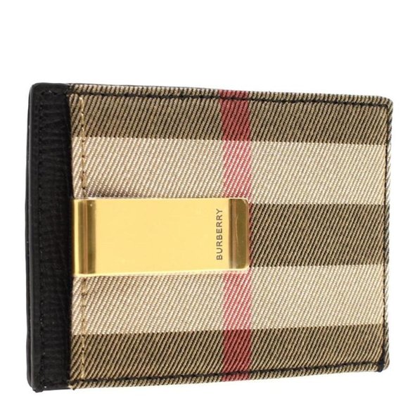 NWT BURBERRY LEATHER AND VINTAGE CANVAS CHECK CARD CASE WALLET WITH MONE… - Picture 1 of 6